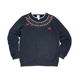 VTG Adrian Delafield Christmas Cardinal Sweatshirt Womens S Black Double Collar